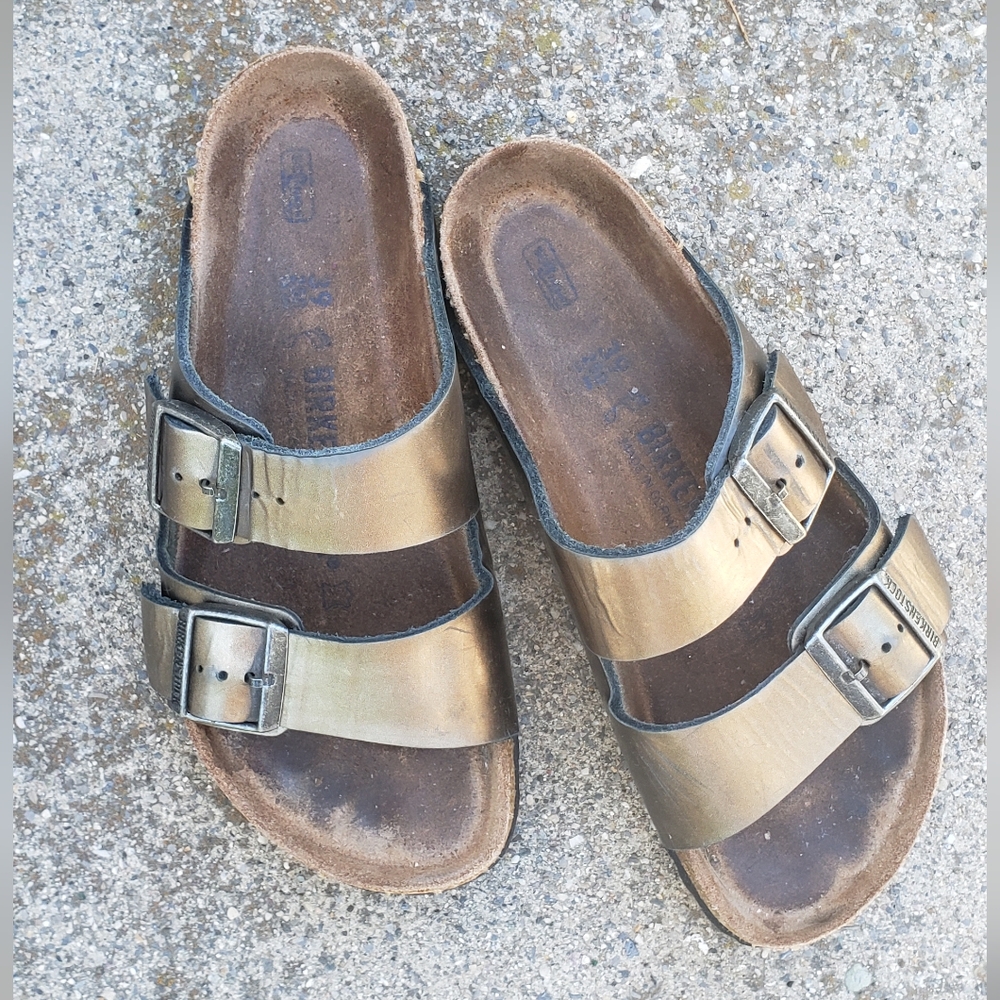 Birkenstock Arizona Soft Footbed Metallic Anthracite Sandals EU 39 US 8/8.5